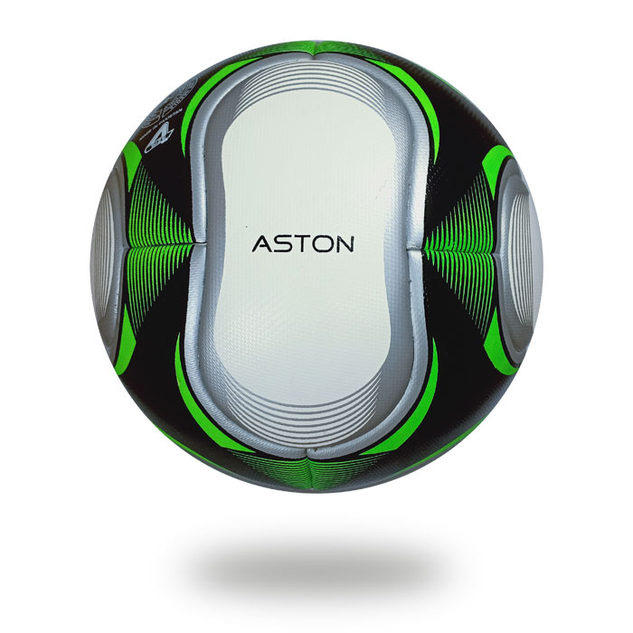 Aston | black football printed with a silver oval shape and highlighted with green color