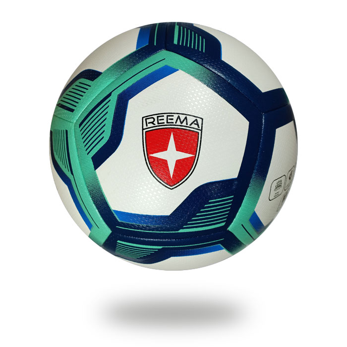 Brio 3D | football image on a white background  which cover is white and Turquoise dark blue pentagon draw on it