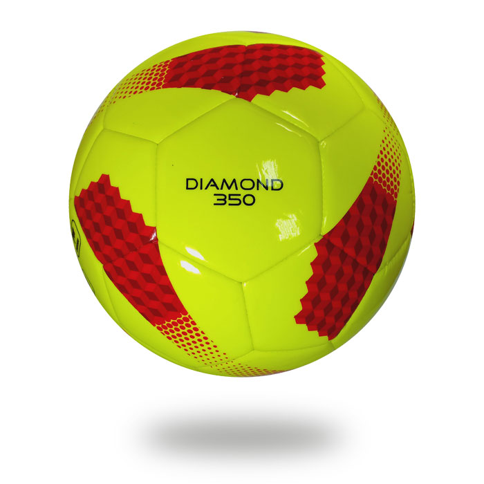 Diamond 350 | White football which cover is green-yellow printed with brown chocolate brown cubes