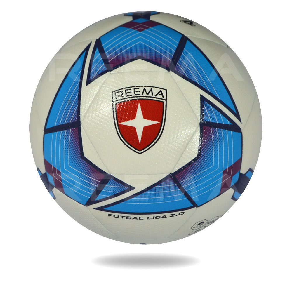 Futsal Liga 2020 | 32 panel white PU cover soccer ball printed with blue design
