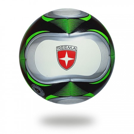 Aston | football upper casing is white and printed with silver draw green triangle