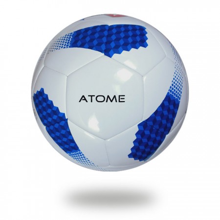 Atome | Medium blue cube on white cover of soccer ball