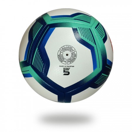 Brio 3D | Turquoise dark blue pentagon design on white PU Soccer ball