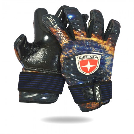 Galaxy | Blue gold and black goalkeeper gloves with white background