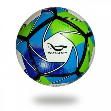 Voyag Air | green and blue artwork on white soccer ball